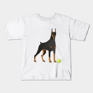 Doberman Dog with a Green Ball Kids T-Shirt